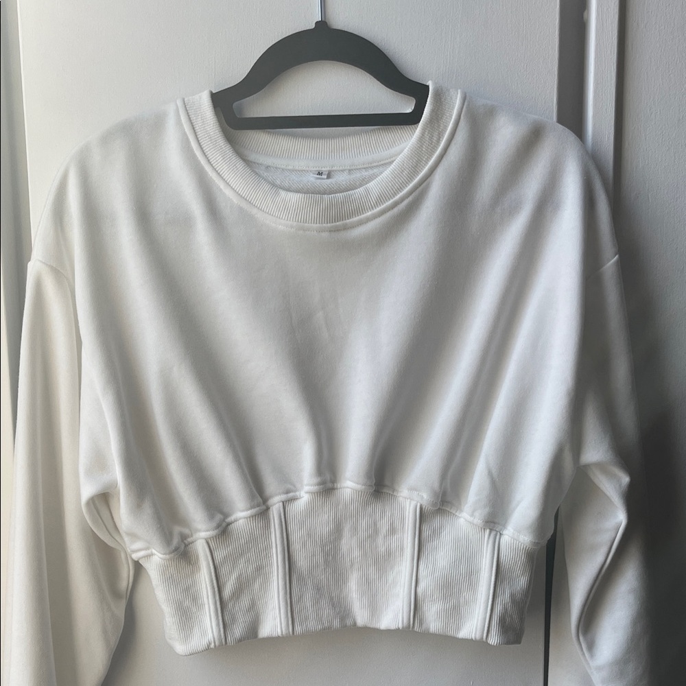 White Cropped Corset Sweatshirt